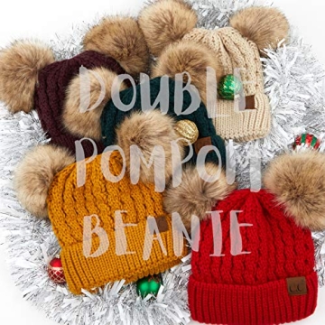 Chic C.C Double Pom Pom Cable Knit Beanie for Winter