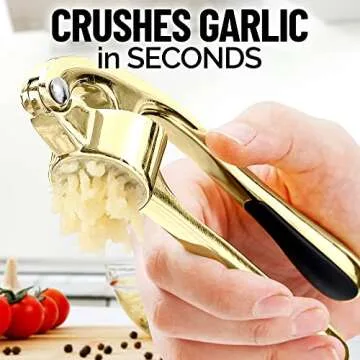 Zulay Kitchen Premium Garlic Press with Soft, Easy to Squeeze Handle - Includes Silicone Garlic Peel...