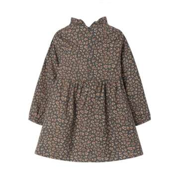 Mud Kingdom Toddler Girls Ruffled Dress Back Zipper Pleated Cute Floral Cotton Gray 2T Casual