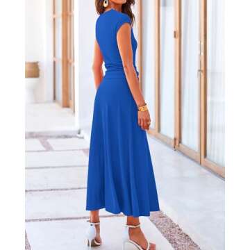 BTFBM Women Two Piece Skirt Set Casual Ribbed Knit Crew Neck Short Sleeve Cropped Top Elastic Waist Swing Midi Skirts(Solid Blue, Small)