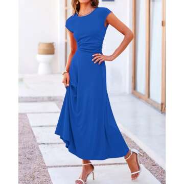 BTFBM Women Two Piece Skirt Set Casual Ribbed Knit Crew Neck Short Sleeve Cropped Top Elastic Waist Swing Midi Skirts(Solid Blue, Small)