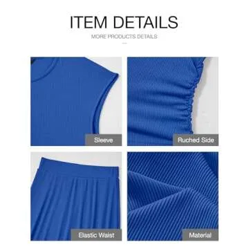 BTFBM Women Two Piece Skirt Set Casual Ribbed Knit Crew Neck Short Sleeve Cropped Top Elastic Waist Swing Midi Skirts(Solid Blue, Small)