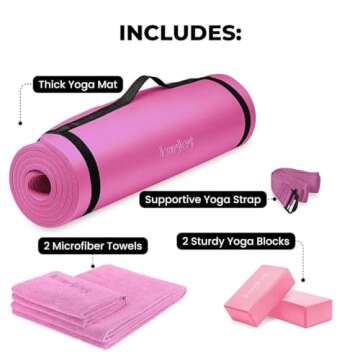 HemingWeigh pink yoga mat set, yoga kit, 1/2 Inch Thick yoga mat pink style with pink accessories