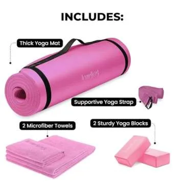 HemingWeigh pink yoga mat set, yoga kit, 1/2 Inch Thick yoga mat pink style with pink accessories
