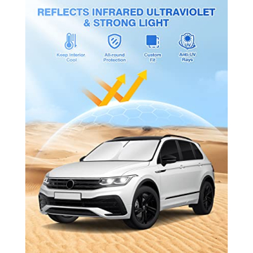 Canvcle Windshield Sun Shade for Volkswagen VW Tiguan (2018-2023) - 8PC Set with Privacy Protection