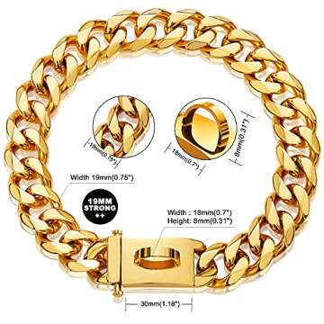 Gold Dog Chain Collar Walking Metal Chain Collar with Design Secure Buckle,18K Cuban Link Strong Hea...