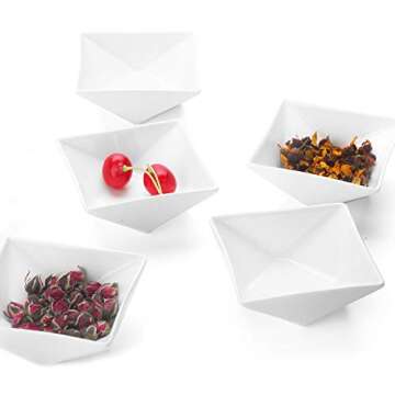 Yesland 6 Pack Square Ceramic Dip Bowls Set - 4 oz White Dishes/Sauce Bowls for Tomato Sauce, Ketchup, Soy, BBQ and other Party Dinner in Kitchen