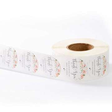 1.5" Round Floral Thank You for Supporting My Small Business Stickers. 1000 Labels Perfect for Bakeries, Handmade Goods & Small Business Owners.