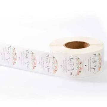 1.5" Round Floral Thank You for Supporting My Small Business Stickers. 1000 Labels Perfect for Bakeries, Handmade Goods & Small Business Owners.