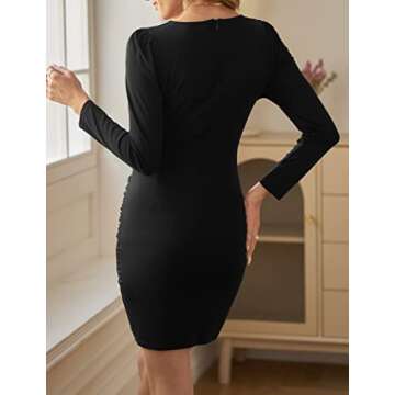 Sarin Mathews Womens Deep V Neck Bodycon Mini Dress Long Sleeve Ruched Wrap Sexy Club Party Cocktail Dresses Black L