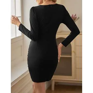 Sarin Mathews Womens Deep V Neck Bodycon Mini Dress Long Sleeve Ruched Wrap Sexy Club Party Cocktail Dresses Black L