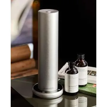 Upgraded: AromaTech AroMini BT Scent Diffuser w/Bluetooth – Cold-Air Diffusion Scent Machine for Home, Office, Hotel, Spa – Nebulizing Diffusion System for Essential Oil Blends – Silver