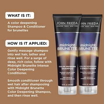 John Frieda Midnight Brunette Visibly Deeper Shampoo and Conditioner Set with Evening Primrose Oil and Cocoa for Color-Treated Hair (8.3 oz, Pack of 2)