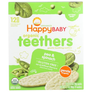 Happy Baby Baby Food Teether Pea Spinach Organic 0.14 Ounce (Pack of 12)