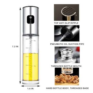 PCBEAR 100ml Oil Sprayer for Cooking - Ideal for Air Fryer, BBQ, and Salad