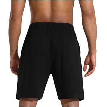 Men's Lounge Shorts with Deep Pockets Loose-fit Cotton Jersey Shorts for Running,Workout,Training, Basketball (605 Black, Large)