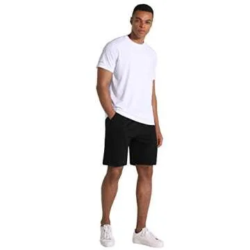 Men's Lounge Shorts with Deep Pockets Loose-fit Cotton Jersey Shorts for Running,Workout,Training, Basketball (605 Black, Large)