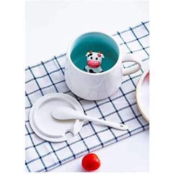 Lemon Park Surprise 3D Coffee Mug Animal Inside 12 oz with Baby Cow,Cute Cartoon Handmade Ceramics C...