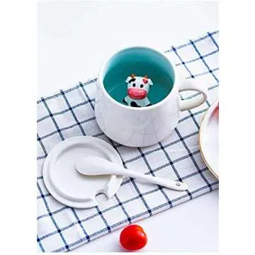 Lemon Park Surprise 3D Coffee Mug Animal Inside 12 oz with Baby Cow,Cute Cartoon Handmade Ceramics C...