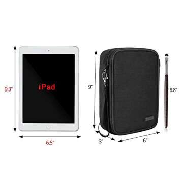 Teamoy Travel Makeup Brush Case(up to 8.8"), Professional Makeup Train Organizer Bag with Handle Strap for Makeup Brushes and Makeup Essentials-Medium, Black(No Accessories Included)