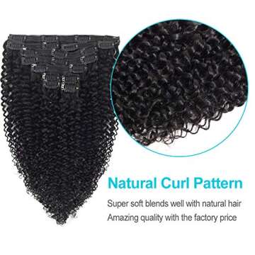 10 Pcs/Set Kinky Curly Clip Ins Hair Extensions Human Hair 16 Inch - Real Thick Brazilian Curly Human Hair for Black Women - Natural Black Color 3C 4A Afro Kinkys Curly 20 Clip Ins 120 Gram