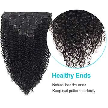 10 Pcs/Set Kinky Curly Clip Ins Hair Extensions Human Hair 16 Inch - Real Thick Brazilian Curly Human Hair for Black Women - Natural Black Color 3C 4A Afro Kinkys Curly 20 Clip Ins 120 Gram