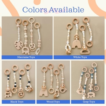 Modern Wooden Baby Play Gym for Babies 0-12 Months Cognitive & Motor Skills Foldable Infant Play Gym with Hanging Toys Wood Play Gym Unisex Nursery Decor (White Wood, Macrame Toys)