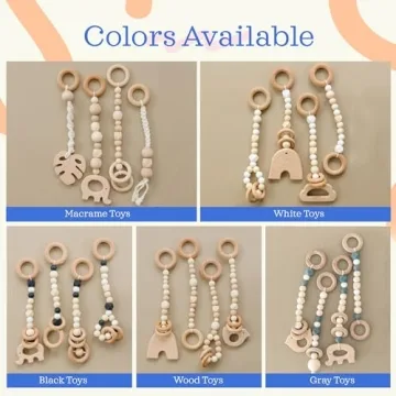 Modern Wooden Baby Play Gym for Babies 0-12 Months Cognitive & Motor Skills Foldable Infant Play Gym with Hanging Toys Wood Play Gym Unisex Nursery Decor (White Wood, Macrame Toys)