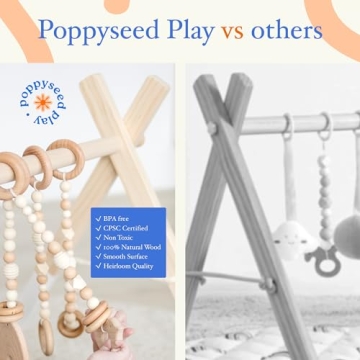 Modern Wooden Baby Play Gym for Babies 0-12 Months Cognitive & Motor Skills Foldable Infant Play Gym with Hanging Toys Wood Play Gym Unisex Nursery Decor (White Wood, Macrame Toys)