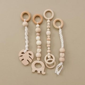 Modern Wooden Baby Play Gym for Babies 0-12 Months Cognitive & Motor Skills Foldable Infant Play Gym with Hanging Toys Wood Play Gym Unisex Nursery Decor (White Wood, Macrame Toys)