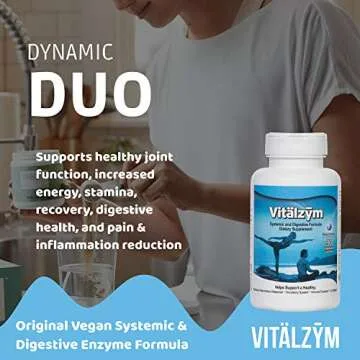VITÄLZYM Original Proteolytic Systemic Digestive Enzyme Formula Serrapeptase Source | Immune and Joint Support Increase Blood Flow Cardio Function | Healthy Men Women (90 Capsules)
