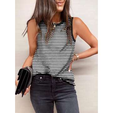 Dokotoo Tank Tops for Women 2025 Casual Crewneck Sleeveless Shirts Summer Striped Cami Tank Tops Loo...