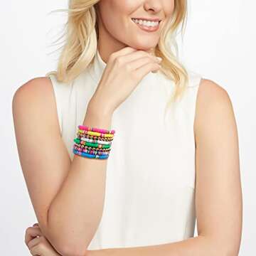 XOCARTIGE Surfer Heishi Bracelets for Women Stackable Rainbow Vinyl Disc Clay Beaded Stretch Bracele...