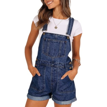 Pink Queen Women's Onesie Denim Bib Overall Casual Adjustable Strap Denim Rompers Spring Loose Fit F...