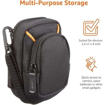 Amazon Basics Medium Point and Shoot Camera Case, Interior dimension 4.29 x 2.52 x 0.91 Inches, (Fits devices - 2.4 x 1 x 4 inches), Black, Solid