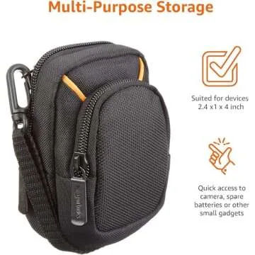 Amazon Basics Medium Point and Shoot Camera Case, Interior dimension 4.29 x 2.52 x 0.91 Inches, (Fits devices - 2.4 x 1 x 4 inches), Black, Solid