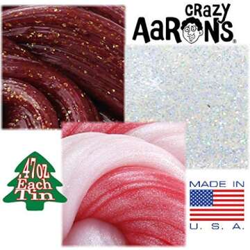 Crazy Aaron's Thinking Putty Mini Tins Holiday (Christmas) Candy Cane (Hypercolor), Snow Angel (Sparkle) & Winter Cabin (Scented) Gift Set Bundle - 3 Pack (Limited Edition) .47 oz Each