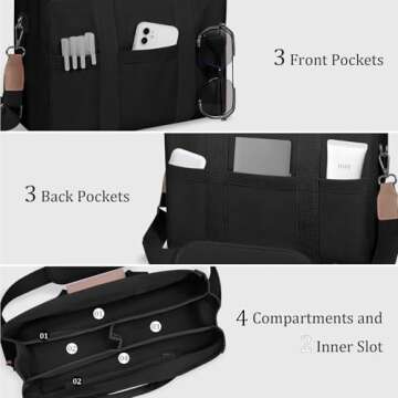 JIECH Canvas Tote Bag with Multi Pockets Crossbody Tote Bag for Women Shoulder Handbag Everything Tote Bag with Compartments