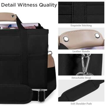 JIECH Canvas Tote Bag with Multi Pockets Crossbody Tote Bag for Women Shoulder Handbag Everything Tote Bag with Compartments