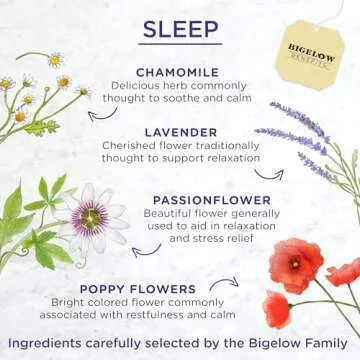 Bigelow Benefits Sleep Chamomile Lavender Herbal Tea, Caffeine Free, 18 Count (Pack of 6), 108 Total Tea Bags