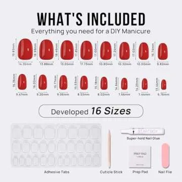 BTArtbox Press On Nails Short - Red Press on Nails, Short Oval Fake Nails with Nail Glue, Natural Reusable Glue On Nails in 16 Sizes Soft Gel Nail Kit, Mulled Wine