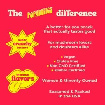 Popadelics Crunchy Mushroom Chips Variety Pack Shiitake Mushroom Crisps, Lightly Cooked and Seasoned, Vegan Chips, Vegan Snacks, Vegan Food, 1.4 oz ea (6 Count)