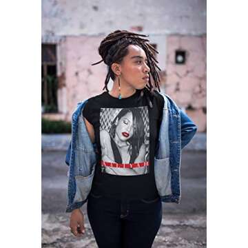 Ripple Junction Aaliyah Women's Short Sleeve T-Shirt Junior's Form Fitting Crew Neck Teen Top Iconic Red Lips Black XL