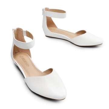 DREAM PAIRS Women's Low Wedge Ankle Strap Dress Flats Shoes - White