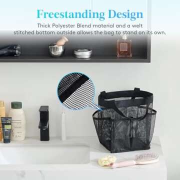Lifewit Mesh Shower Caddy Freestanding Portable Shower Tote Bag for College Dorm, Bathroom, Gym, Travel, Quick Dry Hanging Shower Organizer with 7 Storage Pockets for Toiletry Essentials, Medium,Black