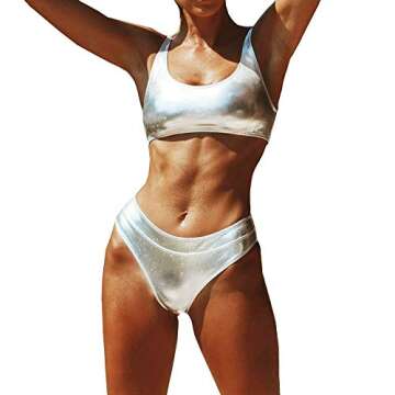 YAUASOPA Sexy Liquid Metallic Glitter Two piece Push Up Swimsuit Female Shiny Solid High Cut Beachwe...