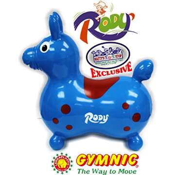 Rody Horse Inflatable Bounce & Ride, Matty's Toy Stop Exclusive Blue & Red (7024) with Pump