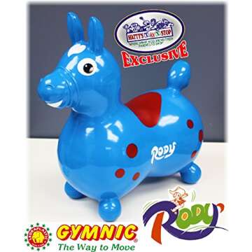 Rody Horse Inflatable Bounce & Ride, Matty's Toy Stop Exclusive Blue & Red (7024) with Pump