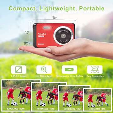 Digital Camera for Kids, 1080P FHD Camera, Point and Shoot Digital Camera for Pictures, 8X Zoom, Compact Small Camera Gifts for Teens Kids Boys Girls (Red)