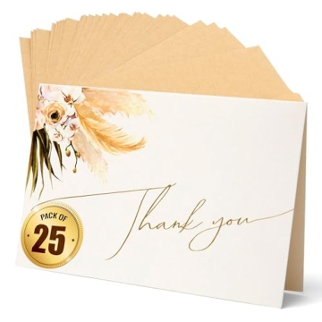 Anna Marie Collections 25 Pack Boho Thank You Cards with Envelopes Pampas Grass and Floral Design - ...